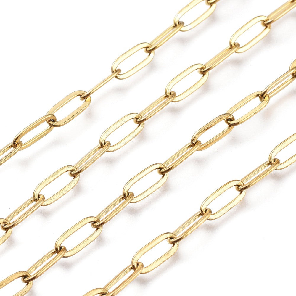 Real 18K Gold Plated 304 Stainless Steel Paperclip Chain – 9.7x4.2mm Sold by the meter | The Pink Bead Shop Canada