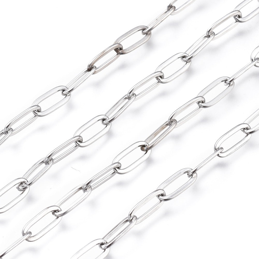 Tarnish Resistant 304 Stainless Steel Paperclip Chain – 9.7x4.2mm Sold by the meter | The Pink Bead Shop Canada