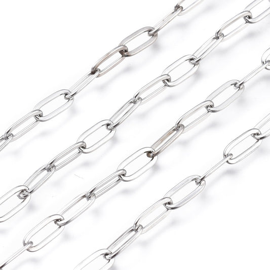 Tarnish Resistant 304 Stainless Steel Paperclip Chain – 9.7x4.2mm Sold by the meter | The Pink Bead Shop Canada