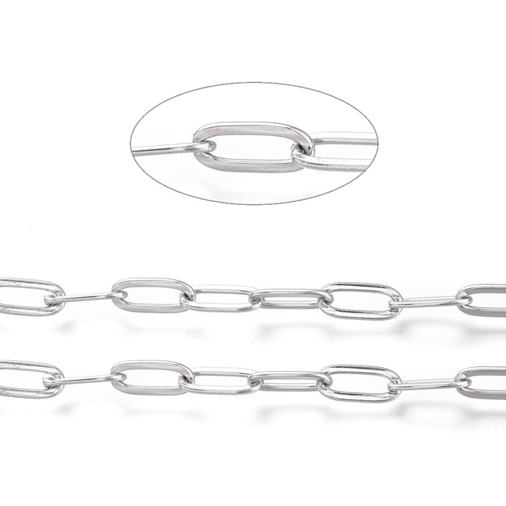 Tarnish Resistant 304 Stainless Steel Paperclip Chain – 9.7x4.2mm Sold by the meter | The Pink Bead Shop Canada