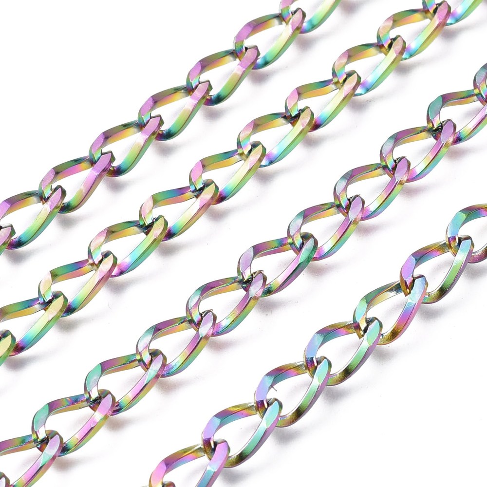 Rainbow 304 Stainless Steel Twisted Curb Chain – 10.8x5.7mm Sold by the meter | The Pink Bead Shop Canada