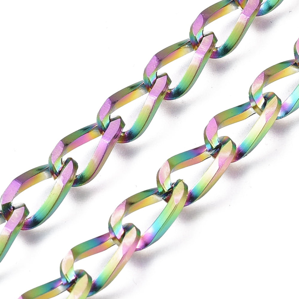 Rainbow 304 Stainless Steel Twisted Curb Chain – 10.8x5.7mm Sold by the meter | The Pink Bead Shop Canada
