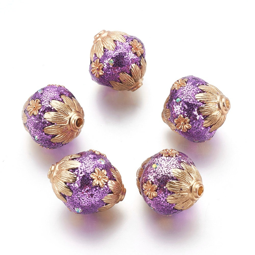 Purple & Gold Floral Indonesia Bead – Sold Individually | The Pink Bead Shop Canada