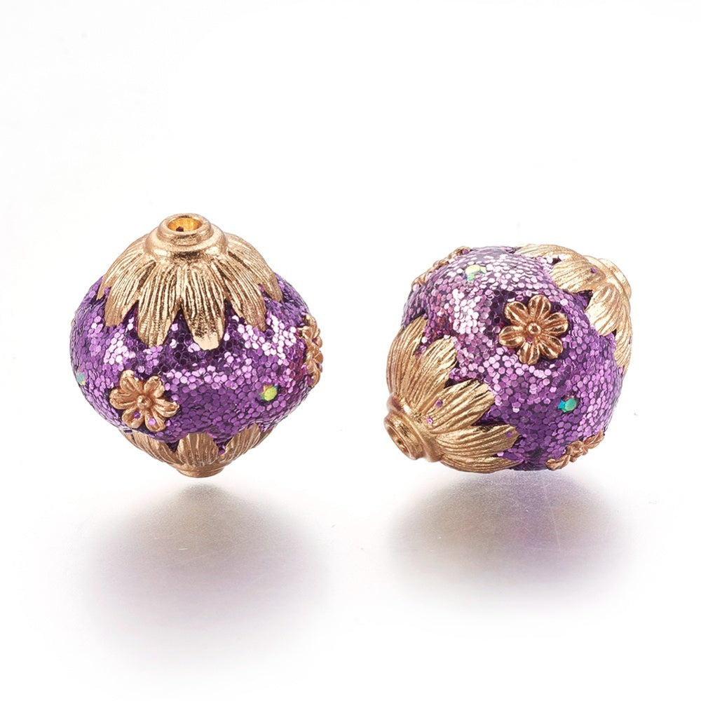 Purple & Gold Floral Indonesia Bead – Sold Individually | The Pink Bead Shop Canada