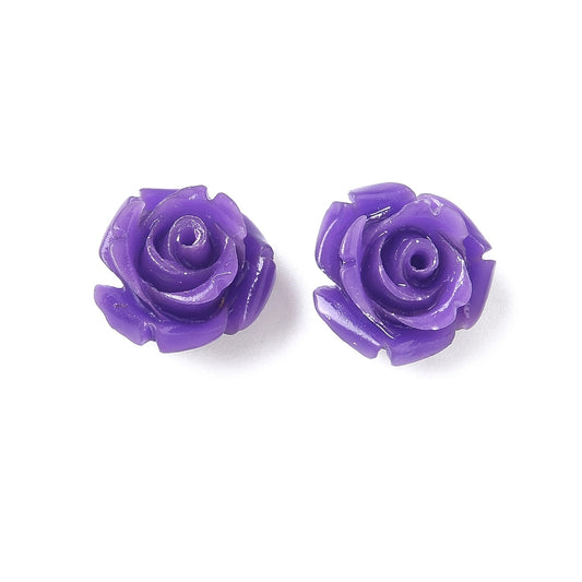 Synthetic Coral Rose Beads Pack of 10 – Blue Violet Flower 11.5mm | The Pink Bead Shop Canada