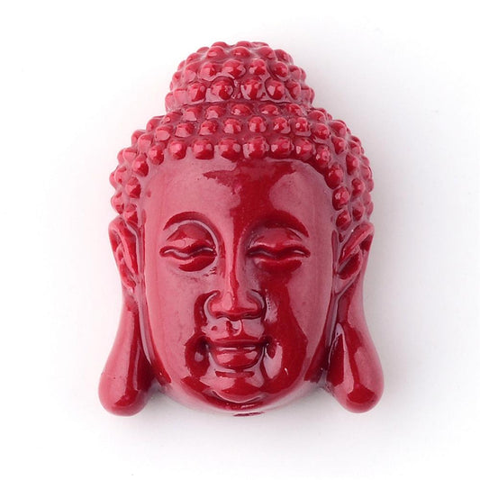 Dark Red Buddha Head Beads – Synthetic Coral Style Spacer Beads 2pk The Pink Bead Shop