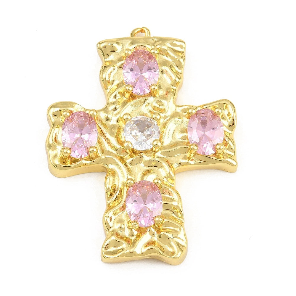 Real 18K Gold-Plated Pink Cubic Zirconia Cross Pendant – 42mm | The Pink Bead Shop Canada