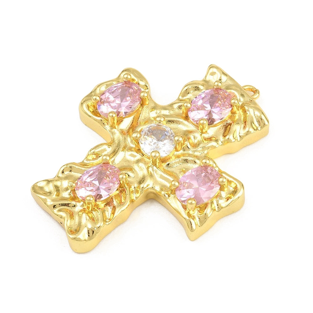 Real 18K Gold-Plated Pink Cubic Zirconia Cross Pendant – 42mm | The Pink Bead Shop Canada