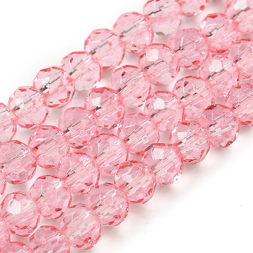 Faceted Rondelle Glass Beads – Light Coral 4x3.5mm (Transparent) | The Pink Bead Shop Canada
