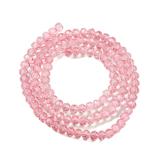 Faceted Rondelle Glass Beads – Light Coral 4x3.5mm (Transparent) | The Pink Bead Shop Canada