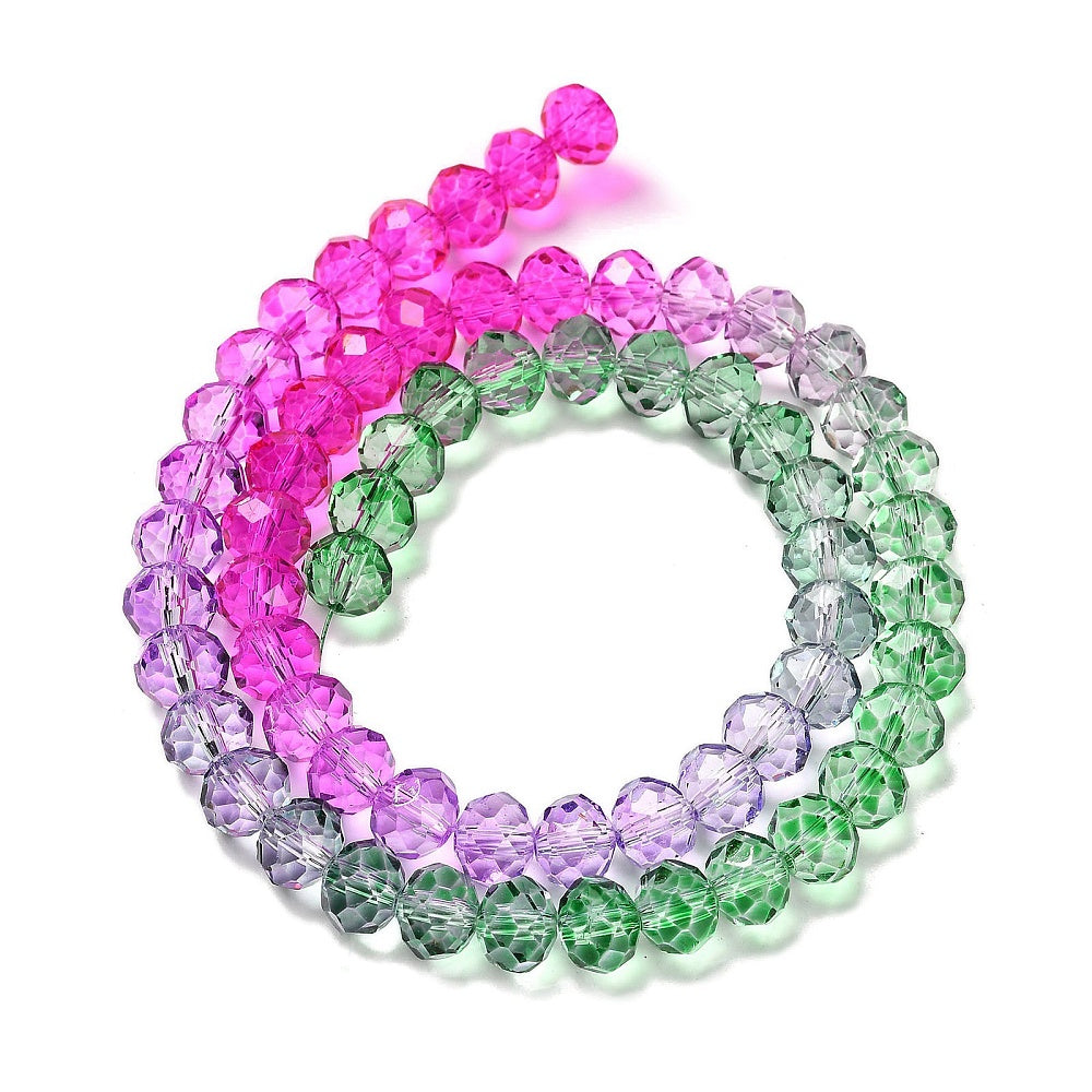 Transparent Rainbow Baking Painted Glass Rondelle Beads 8x6.5mm | The Pink Bead Shop Canada