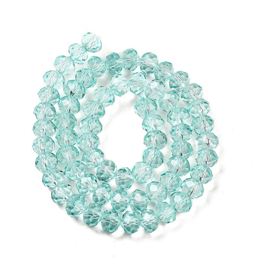 Faceted Rondelle Glass Beads – Pale Turquoise 8x6mm (Transparent) | The Pink Bead Shop Canada