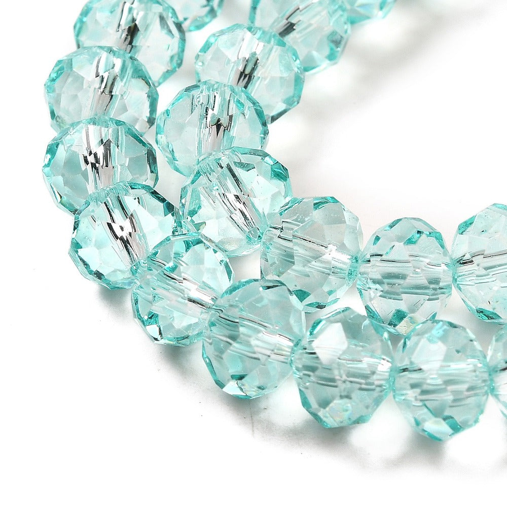 Faceted Rondelle Glass Beads – Pale Turquoise 8x6mm (Transparent) | The Pink Bead Shop Canada