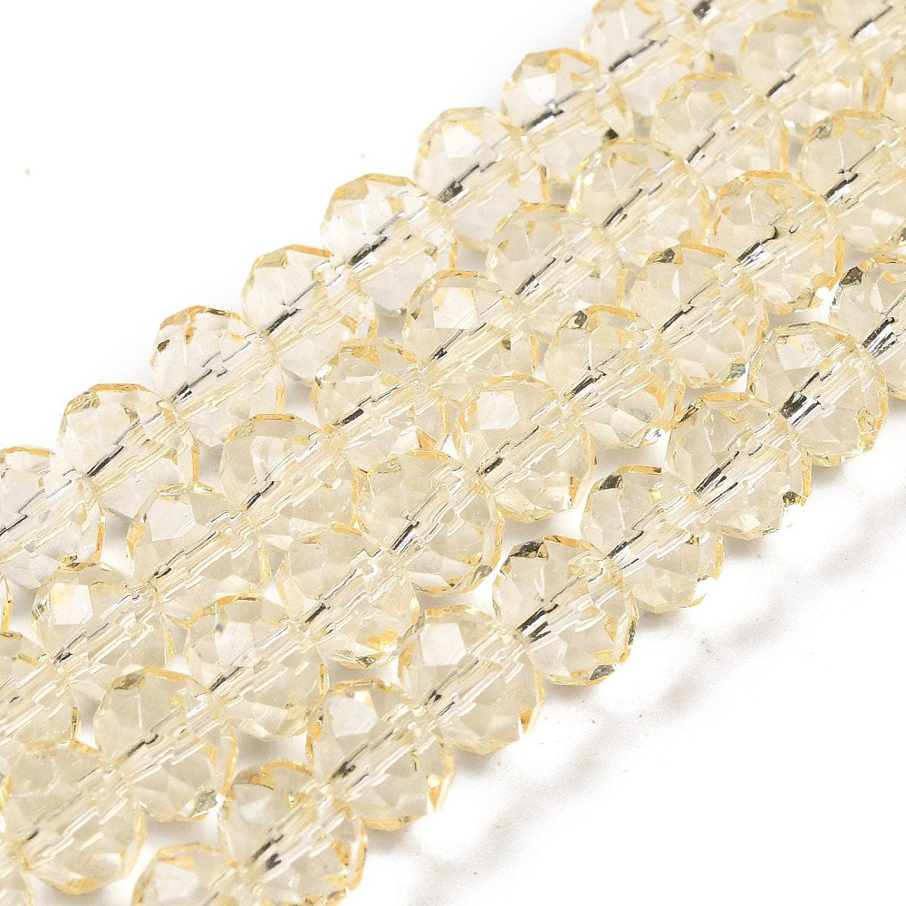 8×6mm Transparent Baking Paint Glass Faceted Rondelle Bead Strand – Navajo White | The Pink Bead Shop Canada