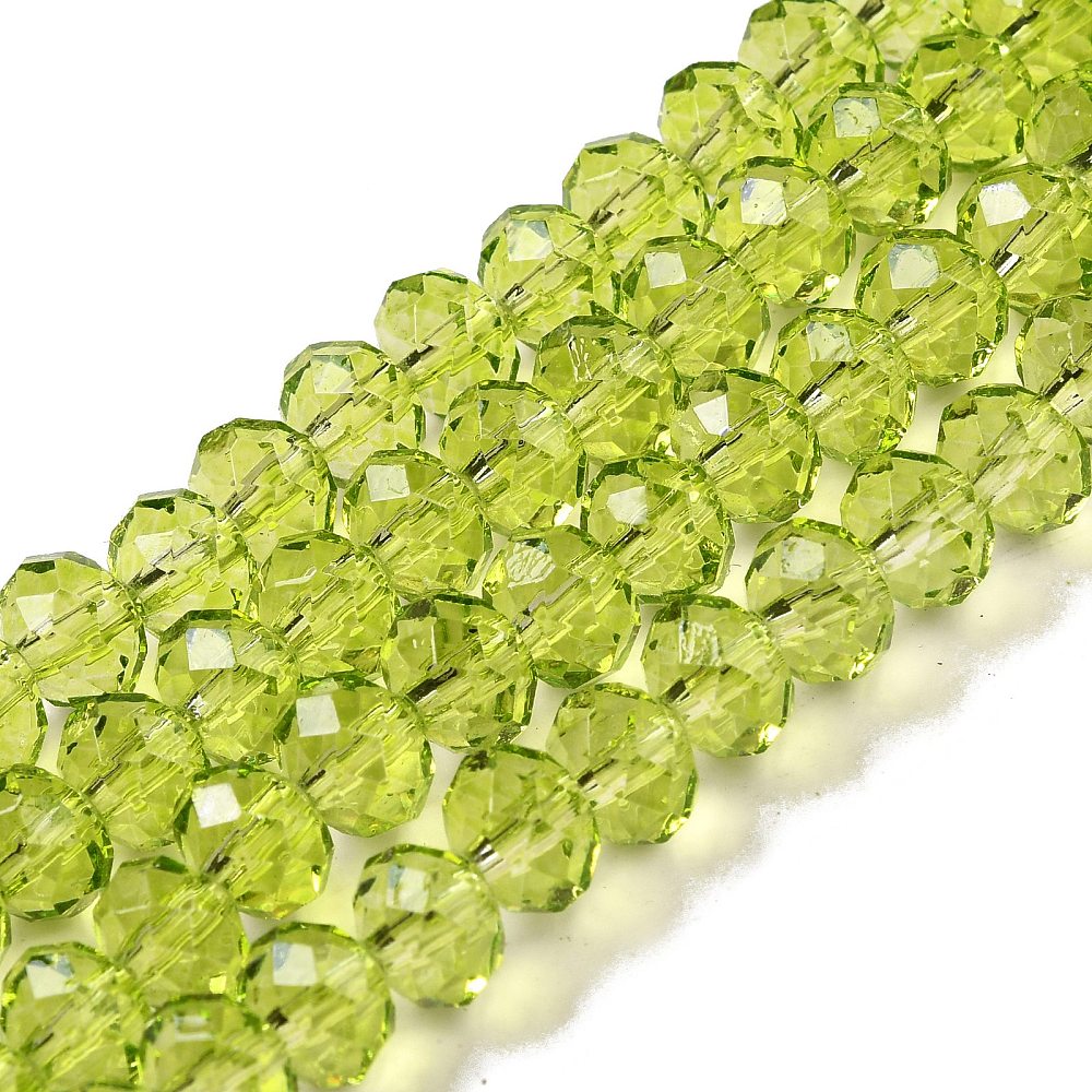 8×6mm Transparent Baking Paint Glass Faceted Rondelle Bead Strand – Yellow Green | The Pink Bead Shop Canada