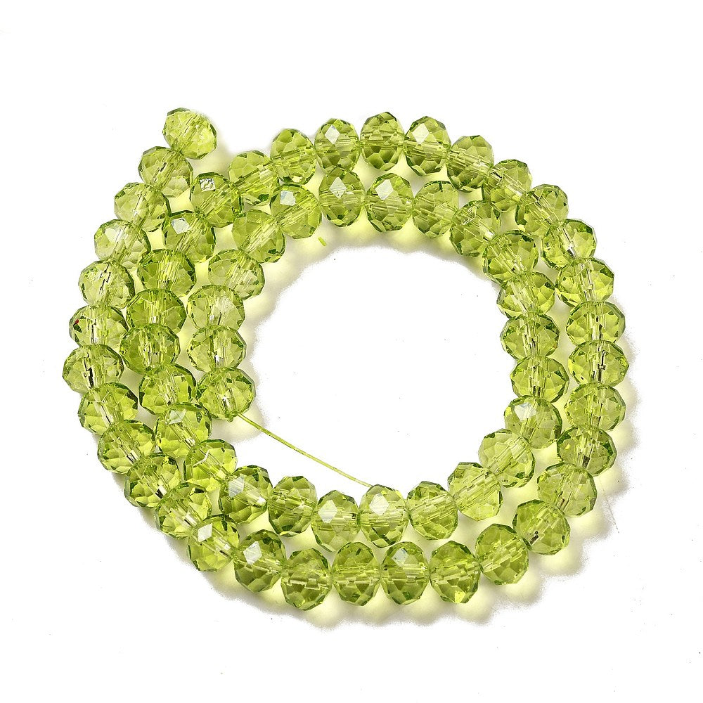 8×6mm Transparent Baking Paint Glass Faceted Rondelle Bead Strand – Yellow Green | The Pink Bead Shop Canada