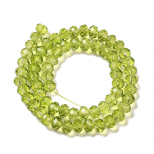 8×6mm Transparent Baking Paint Glass Faceted Rondelle Bead Strand – Yellow Green | The Pink Bead Shop Canada