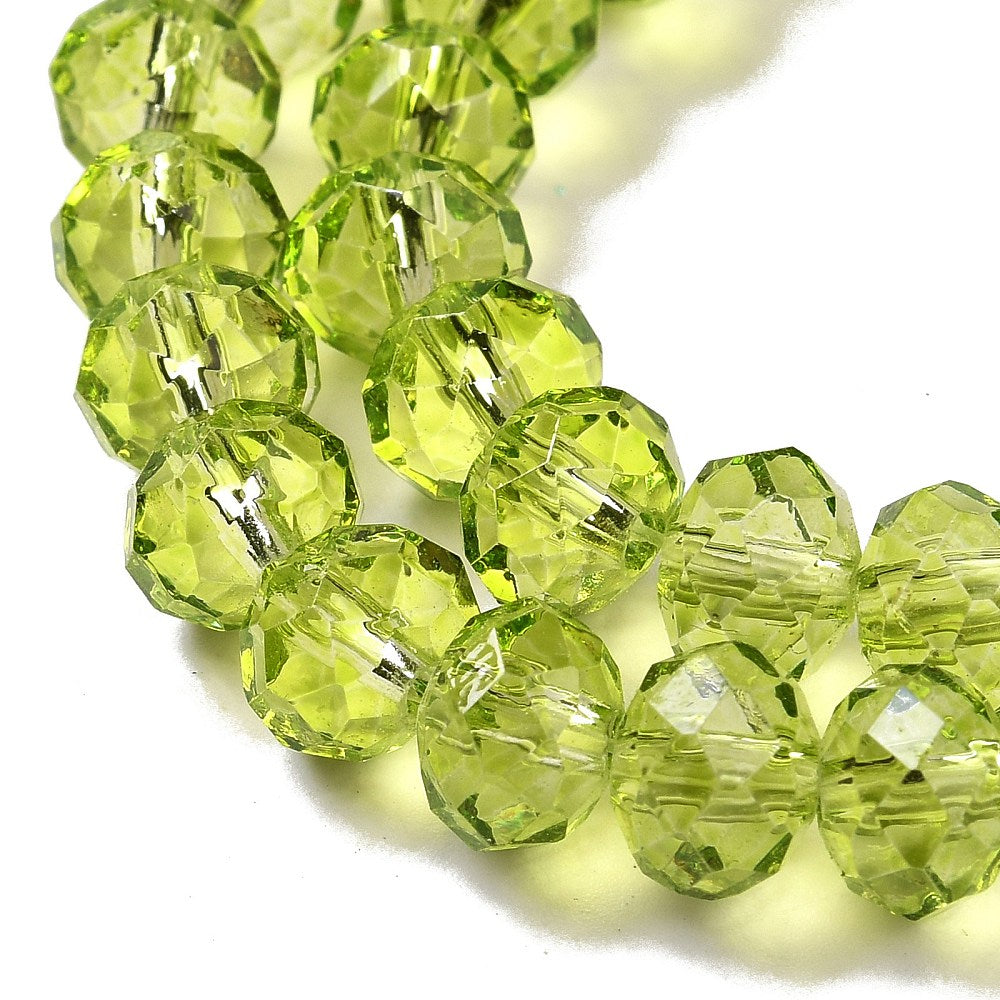 8×6mm Transparent Baking Paint Glass Faceted Rondelle Bead Strand – Yellow Green | The Pink Bead Shop Canada