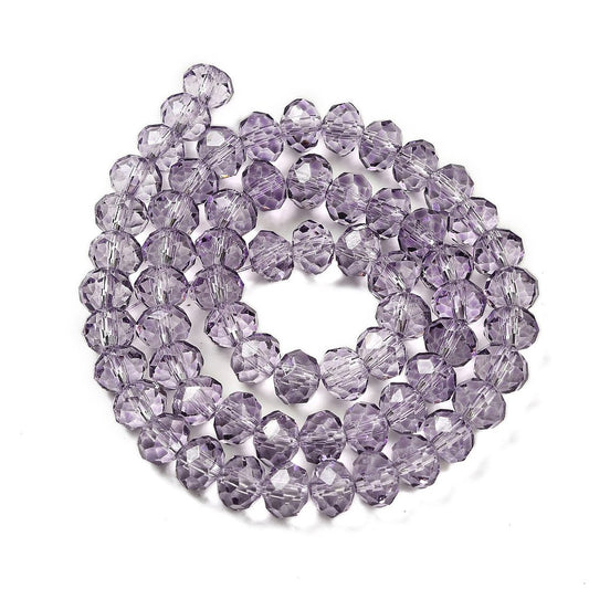 Faceted Rondelle Glass Beads – Medium Purple 8x6mm (Transparent) | The Pink Bead Shop Canada