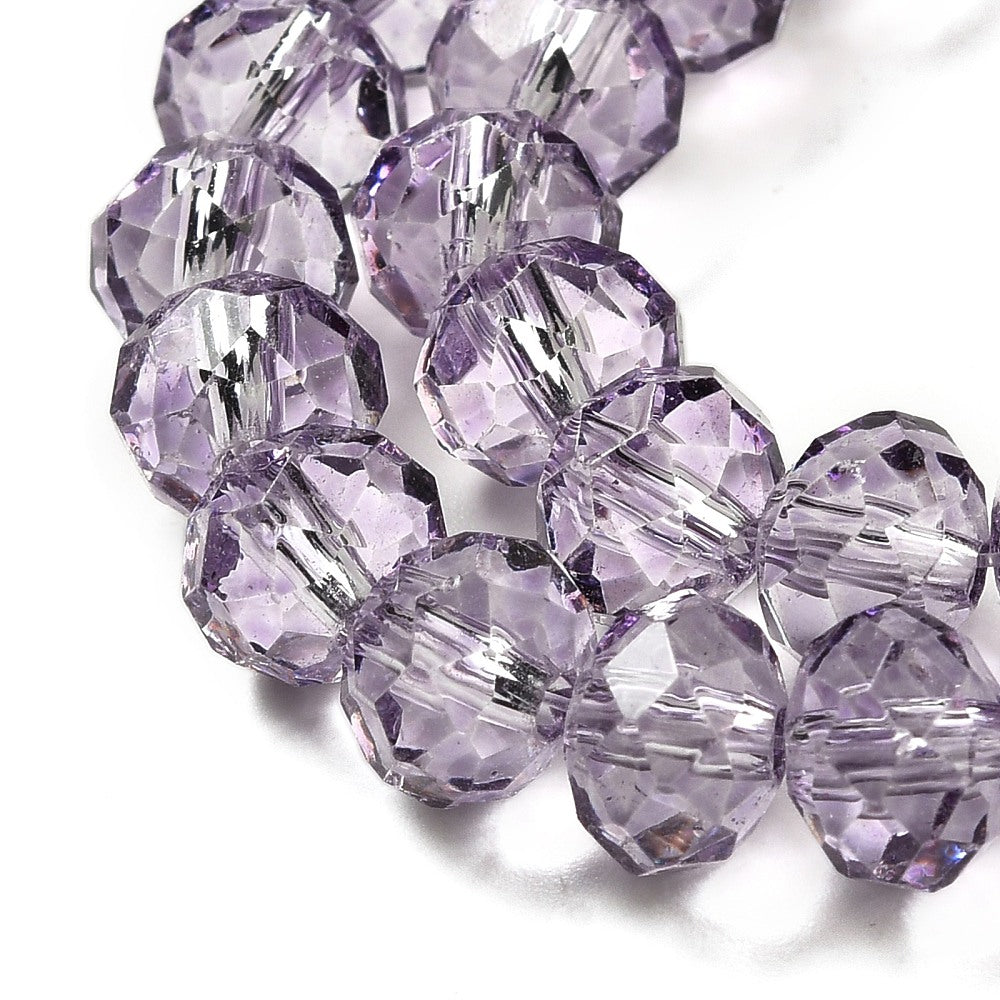 Faceted Rondelle Glass Beads – Medium Purple 8x6mm (Transparent) | The Pink Bead Shop Canada
