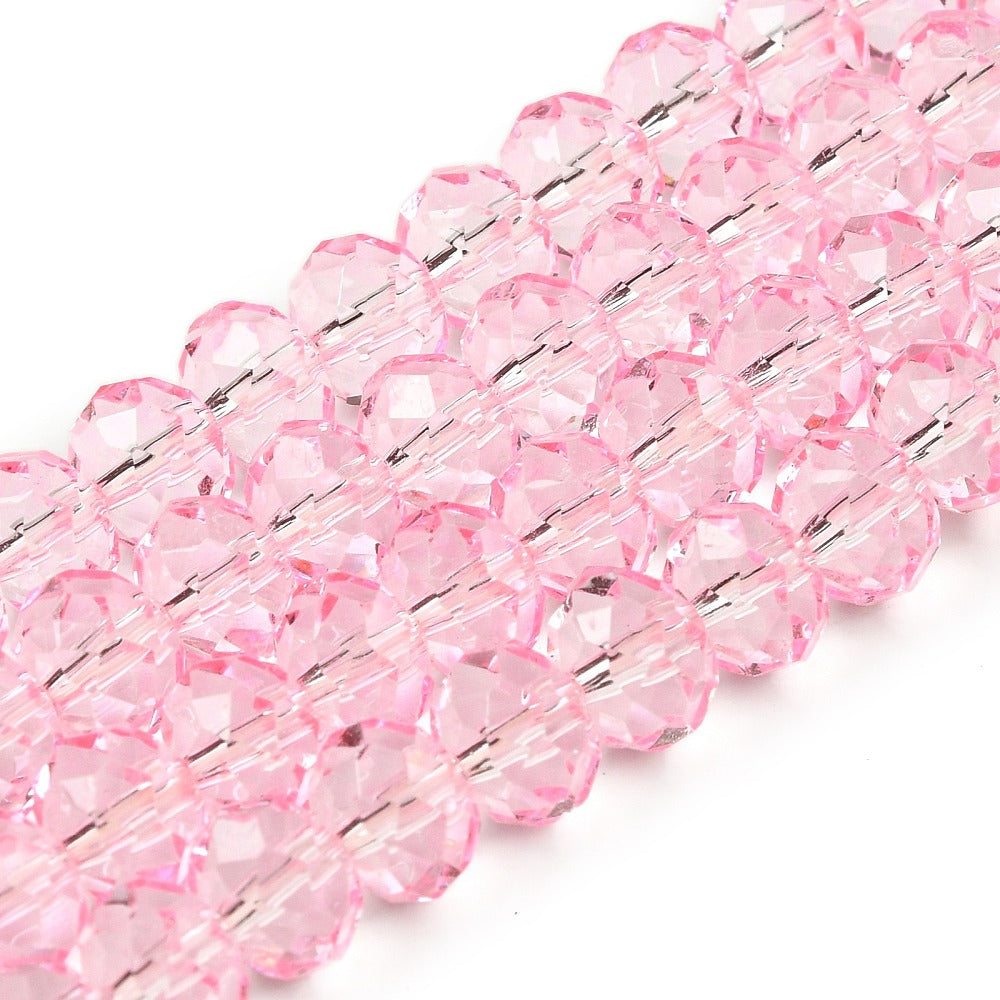 8×6mm Transparent Baking Paint Glass Faceted Rondelle Bead Strand – Pearl Pink | The Pink Bead Shop Canada