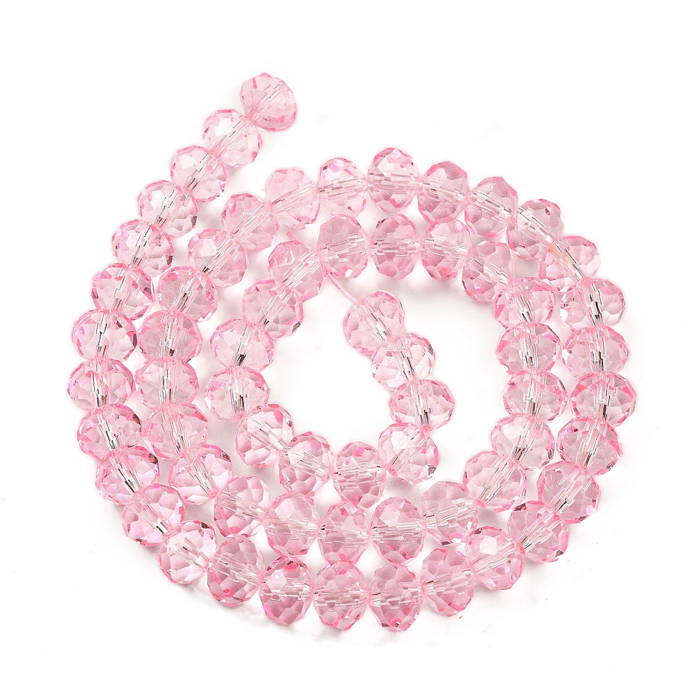 8×6mm Transparent Baking Paint Glass Faceted Rondelle Bead Strand – Pearl Pink | The Pink Bead Shop Canada