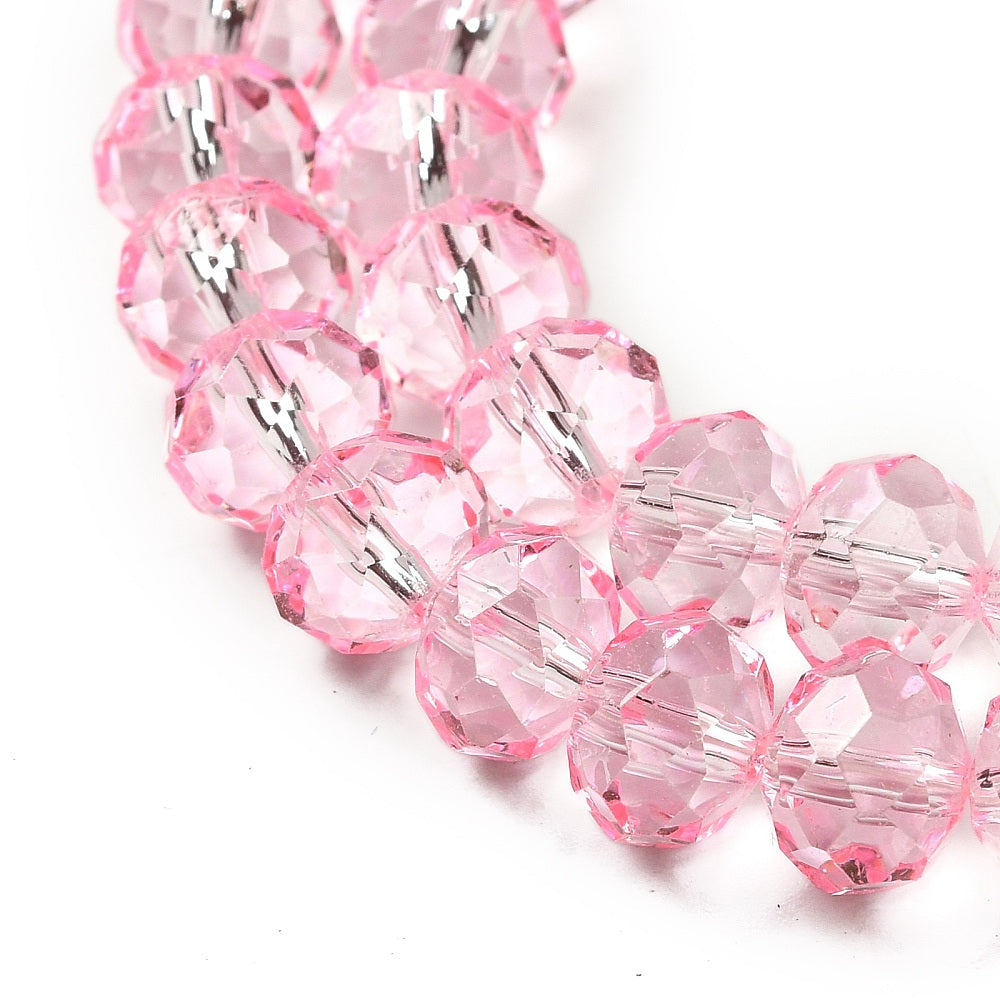 8×6mm Transparent Baking Paint Glass Faceted Rondelle Bead Strand – Pearl Pink | The Pink Bead Shop Canada