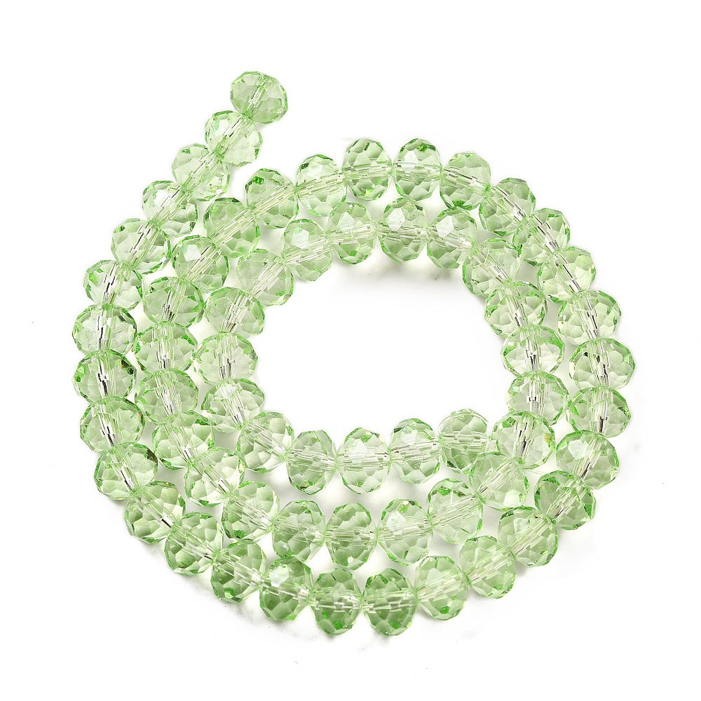 8×6mm Transparent Baking Paint Glass Faceted Rondelle Bead Strand – Lawn Green | The Pink Bead Shop Canada