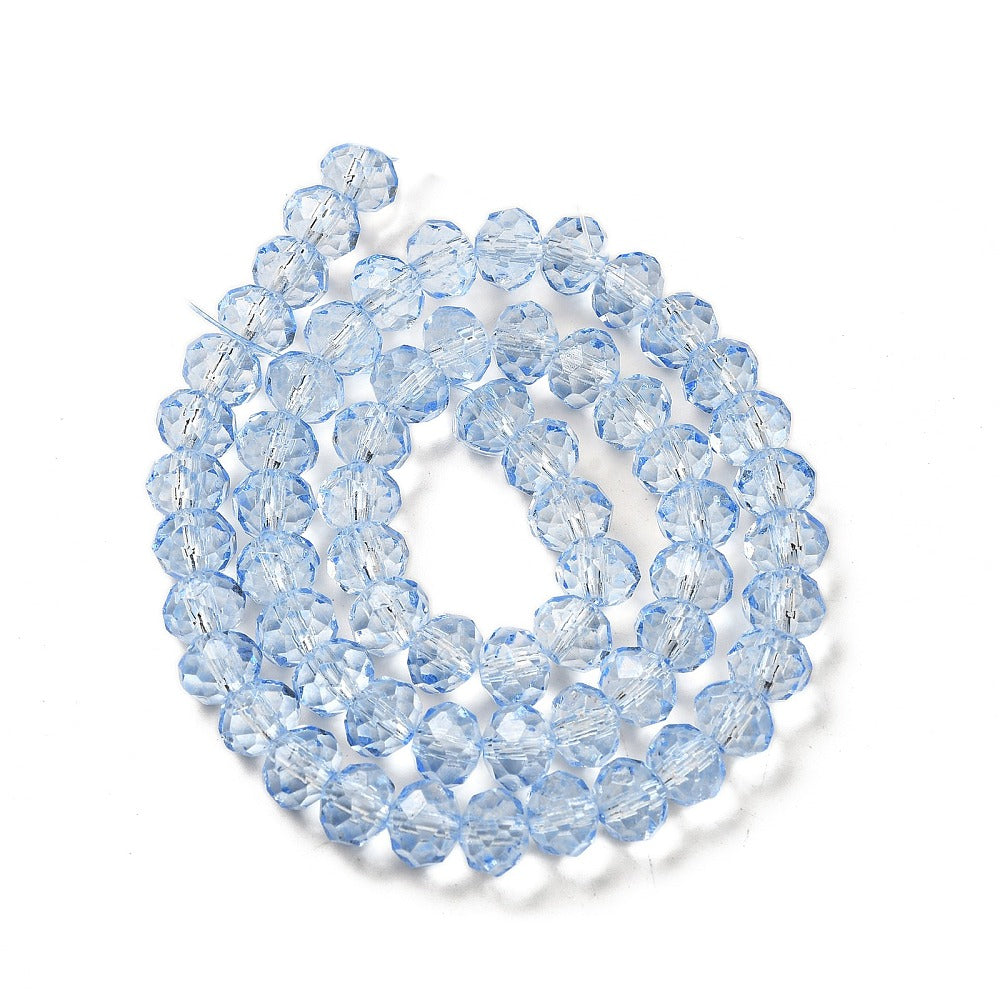 8×6mm Transparent Baking Paint Glass Faceted Rondelle Bead Strand – Cornflower Blue | The Pink Bead Shop Canada