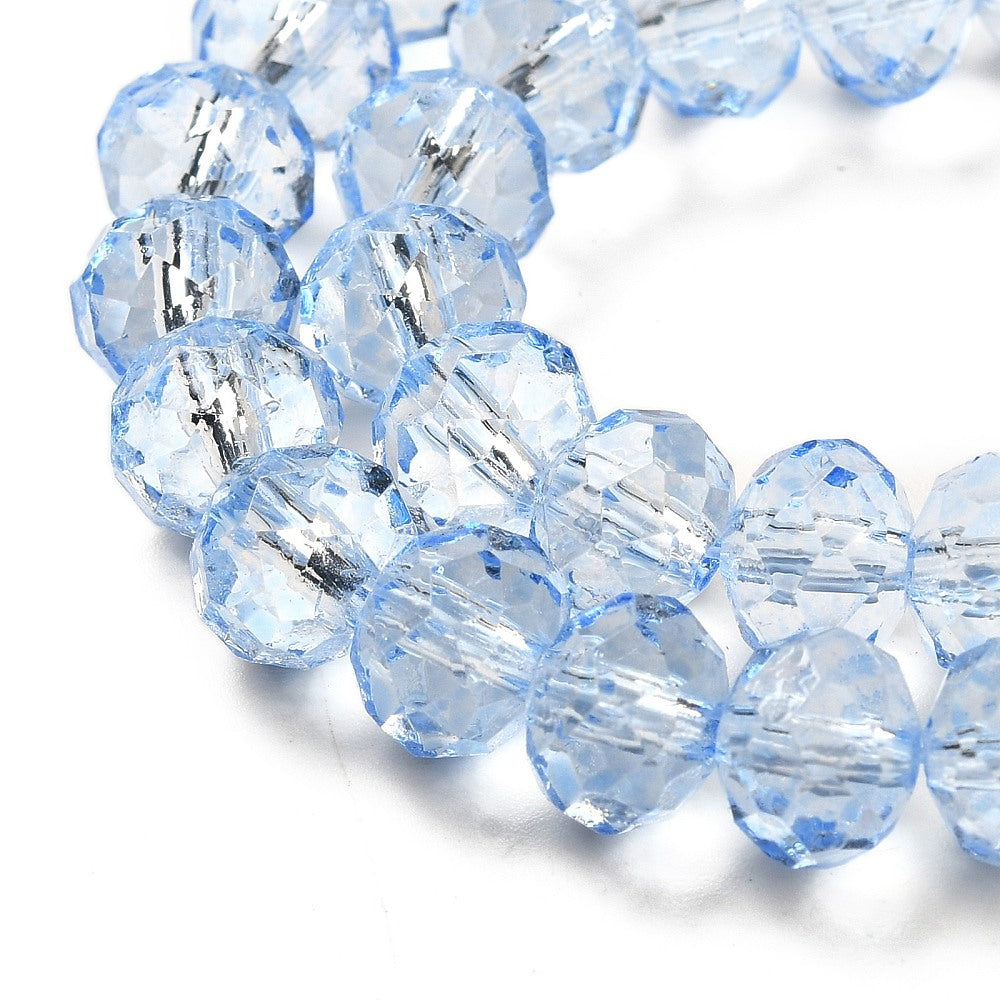 8×6mm Transparent Baking Paint Glass Faceted Rondelle Bead Strand – Cornflower Blue | The Pink Bead Shop Canada