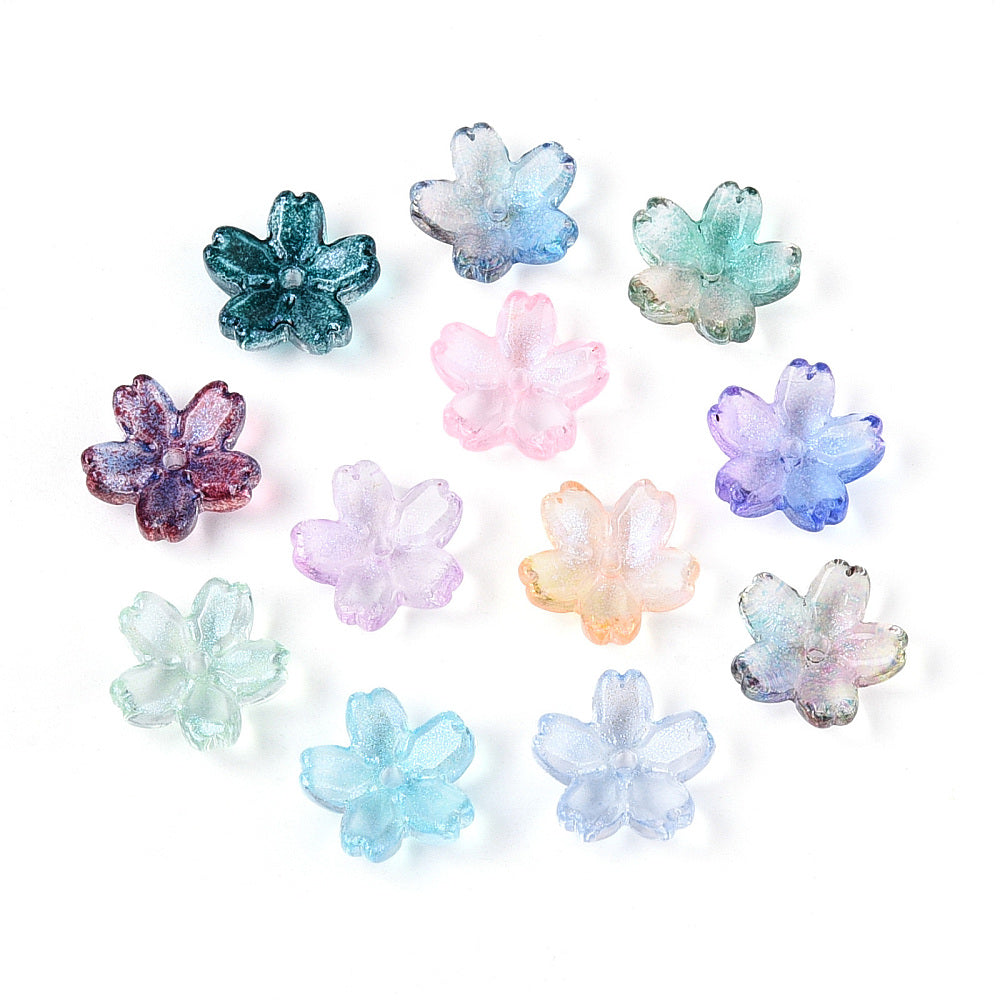 Baking Painted Transparent Glass Flower Bead Caps 12-12.5mm | Mixed Colors | Bulk | The Pink Bead Shop Canada