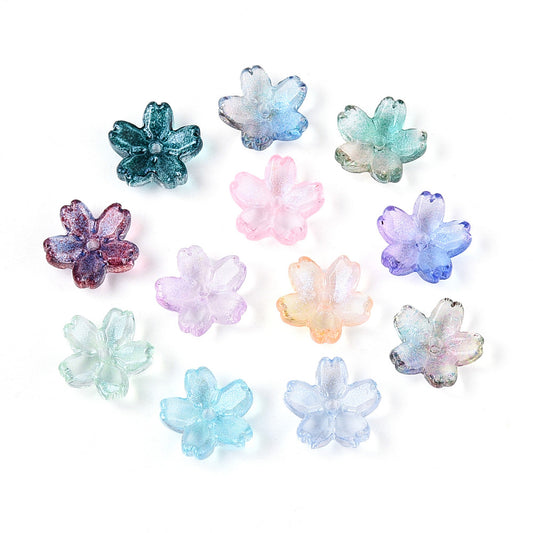 Baking Painted Transparent Glass Flower Bead Caps 12-12.5mm | Mixed Colors | Bulk | The Pink Bead Shop Canada