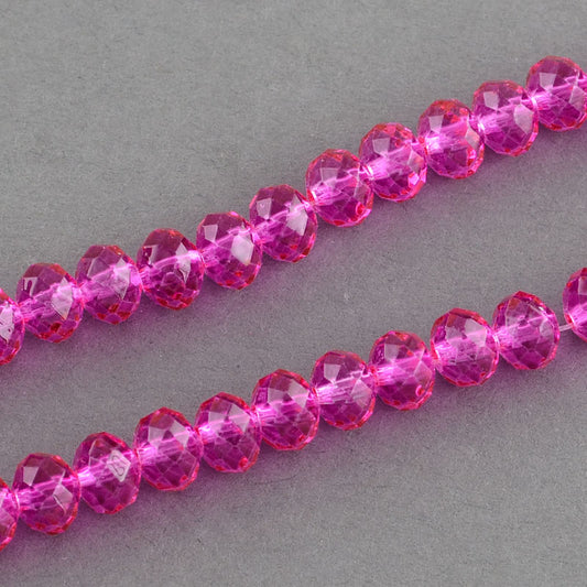 Faceted Rondelle Glass Beads – Hot Pink (Transparent) | 6mm & 8mm Size | The Pink Bead Shop Canada