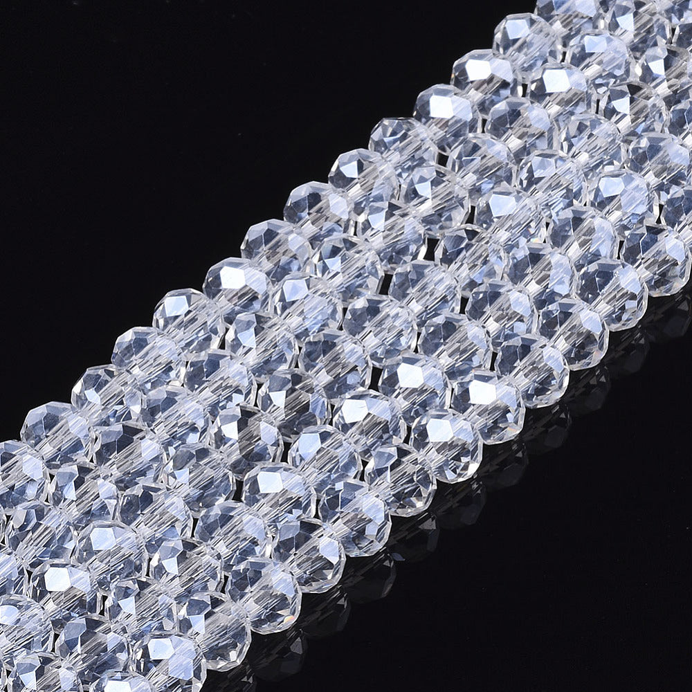 Clear Faceted Rondelle Glass Beads (Pearl Luster Finish) 10x8mm | The Pink Bead Shop Canada