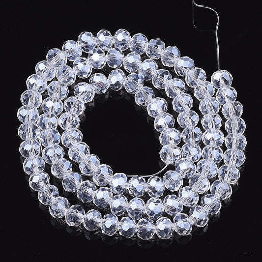 Clear Faceted Rondelle Glass Beads (Pearl Luster Finish) 10x8mm | The Pink Bead Shop Canada