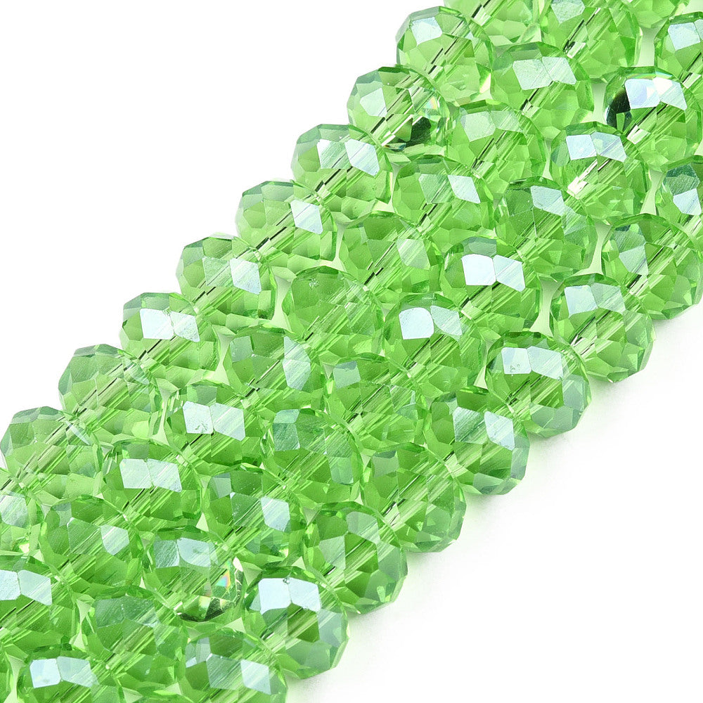 Lime Pearl Luster Faceted Rondelle Glass Beads 10x8mm | The Pink Bead Shop Canada