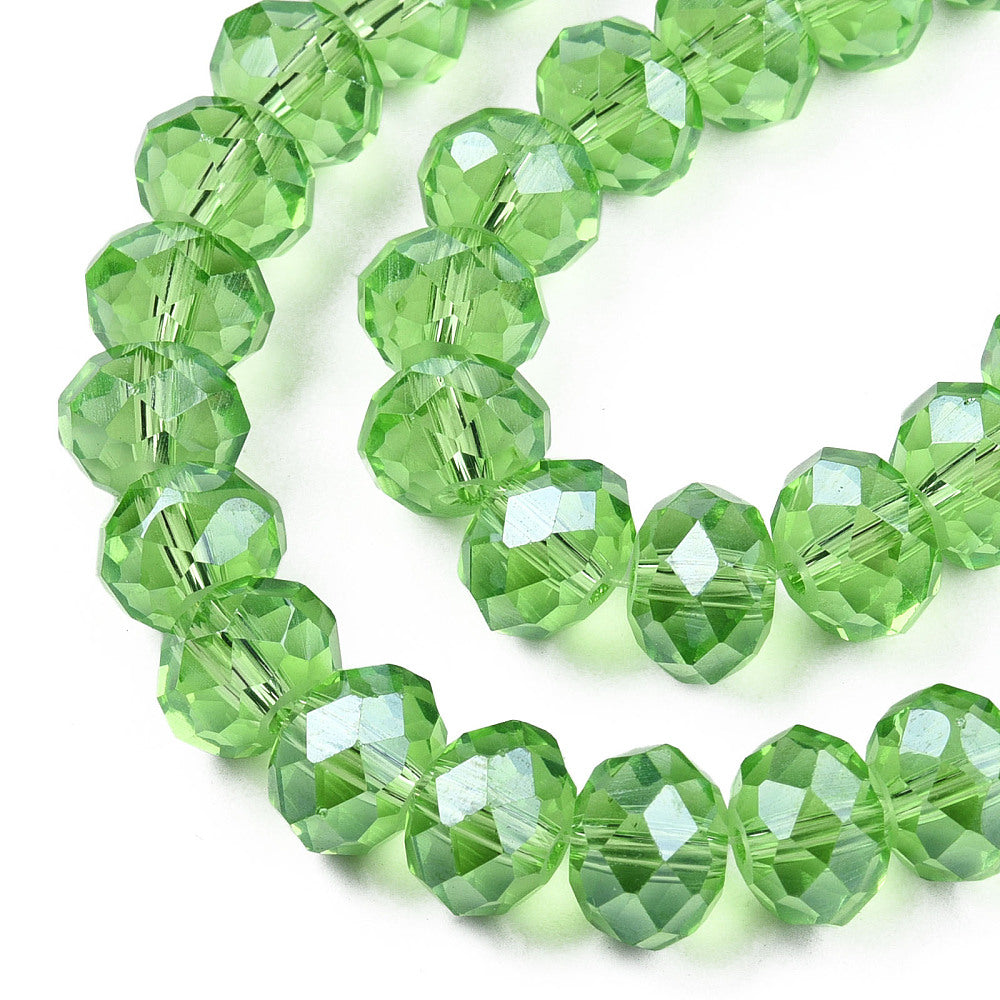 Lime Pearl Luster Faceted Rondelle Glass Beads 10x8mm | The Pink Bead Shop Canada