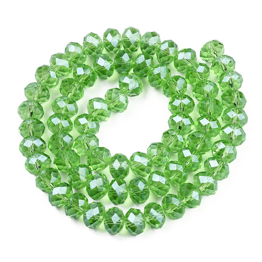 Lime Pearl Luster Faceted Rondelle Glass Beads 10x8mm | The Pink Bead Shop Canada