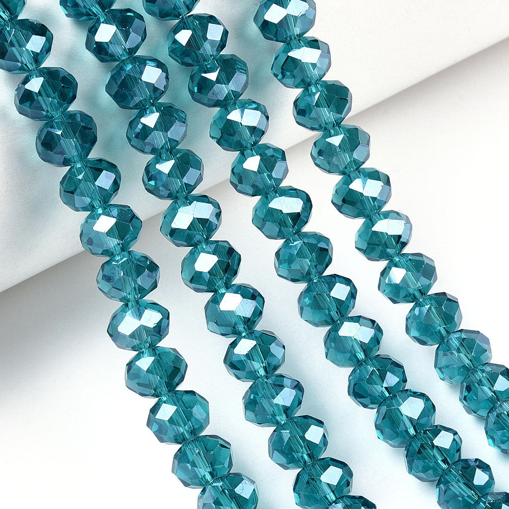 Steel Blue Pearl Luster Faceted Rondelles 10x8mm | The Pink Bead Shop Canada