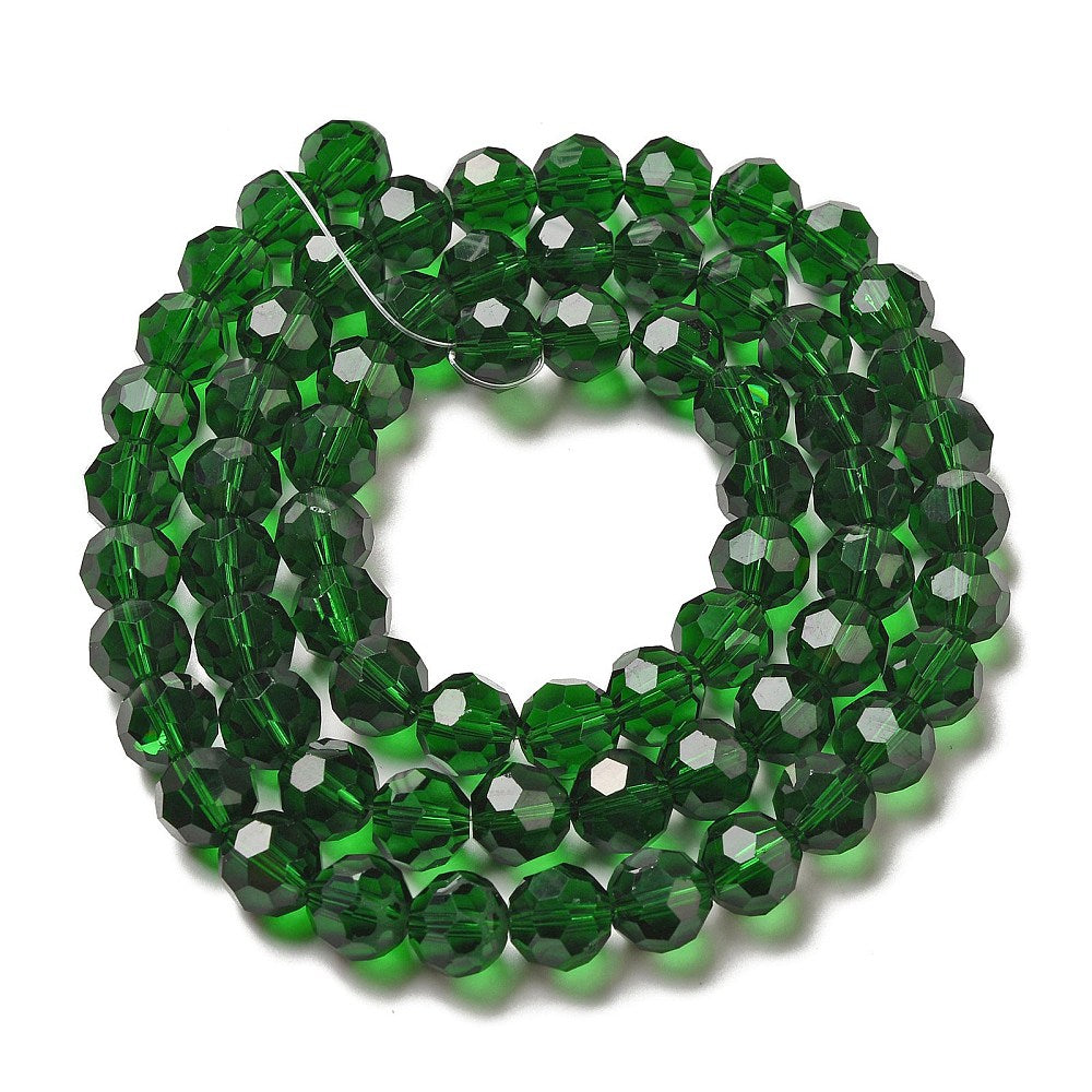 10mm Dark Green Faceted Glass Beads – 32 Facets | The Pink Bead Shop Canada