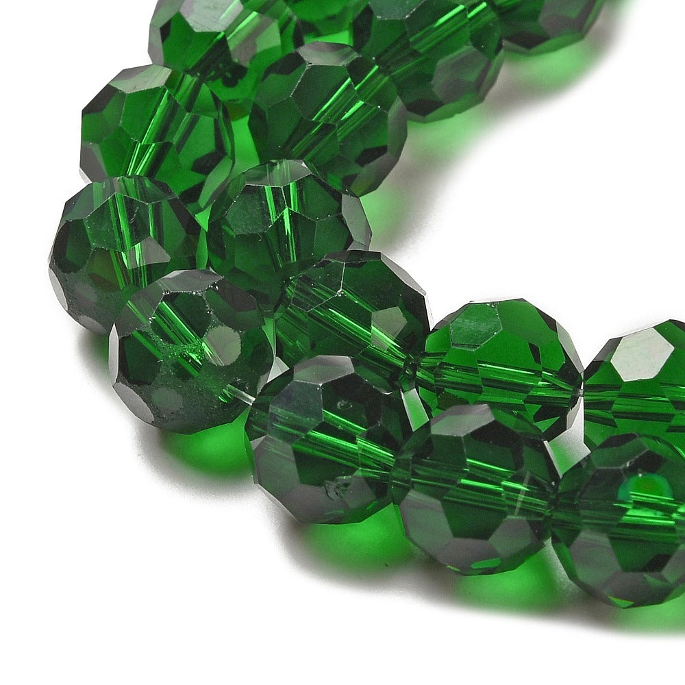 10mm Dark Green Faceted Glass Beads – 32 Facets | The Pink Bead Shop Canada