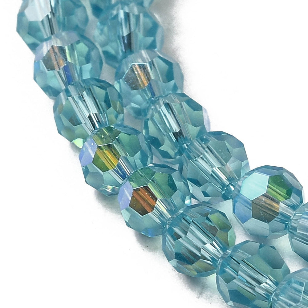 Electroplated Transparent Glass Beads – Medium Blue, 4mm (Rainbow Plated) The Pink Bead Shop