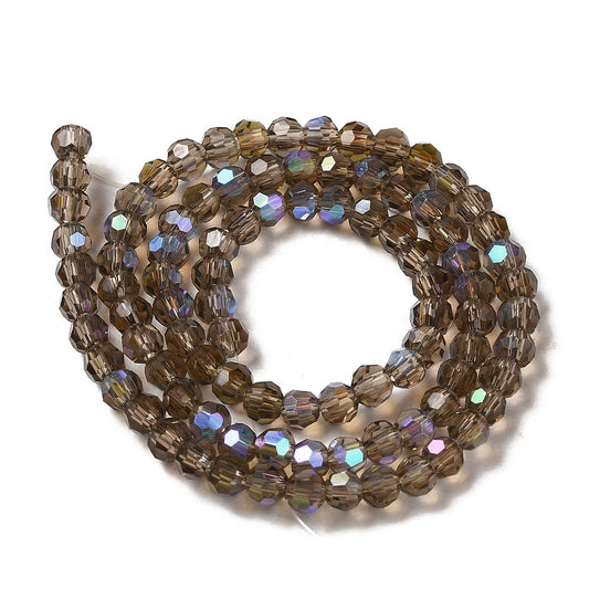 Electroplate Transparent Glass Beads – Dark Khaki, 4mm (Faceted, Rainbow Plated) The Pink Bead Shop