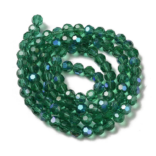 Electroplate Transparent Glass Beads – Sea Green – 4mm (Rainbow Plated) The Pink Bead Shop