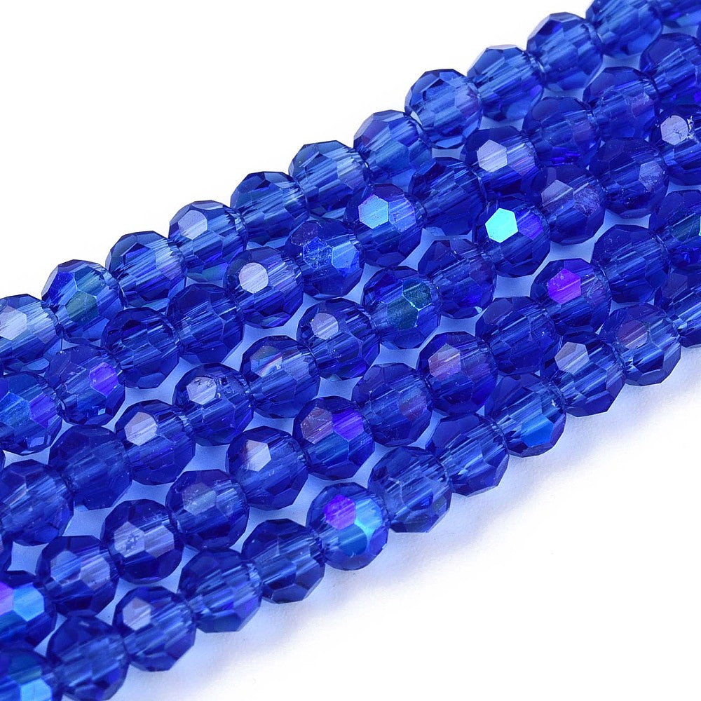 Electroplated Transparent Glass Beads – Medium Blue, 4mm (Rainbow Plated) The Pink Bead Shop
