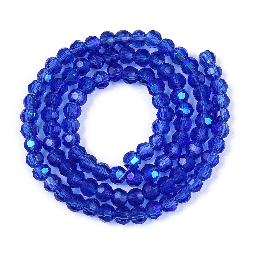 Electroplated Transparent Glass Beads – Medium Blue, 4mm (Rainbow Plated) The Pink Bead Shop