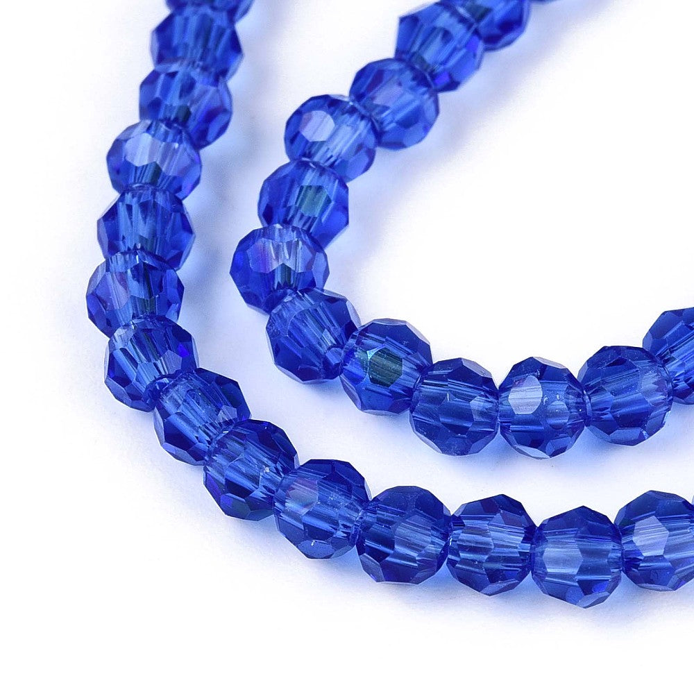Electroplated Transparent Glass Beads – Medium Blue, 4mm (Rainbow Plated) The Pink Bead Shop
