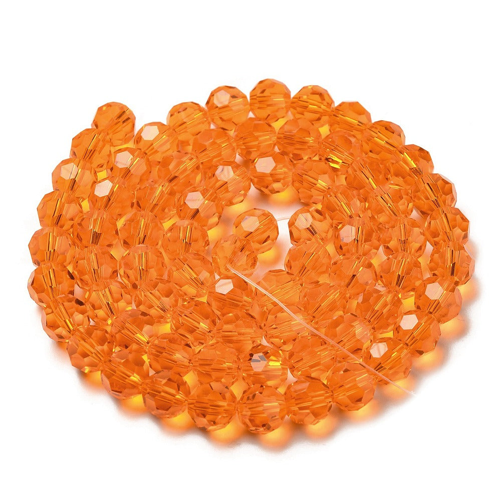 8mm Transparent Glass 32-Facet Round Bead Strand – Dark Orange | The Pink Bead Shop Canada