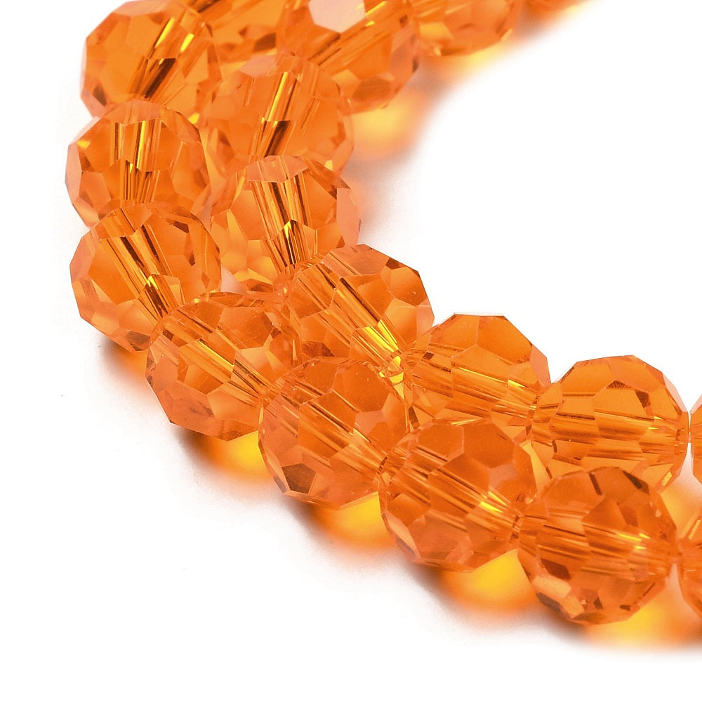 8mm Transparent Glass 32-Facet Round Bead Strand – Dark Orange | The Pink Bead Shop Canada