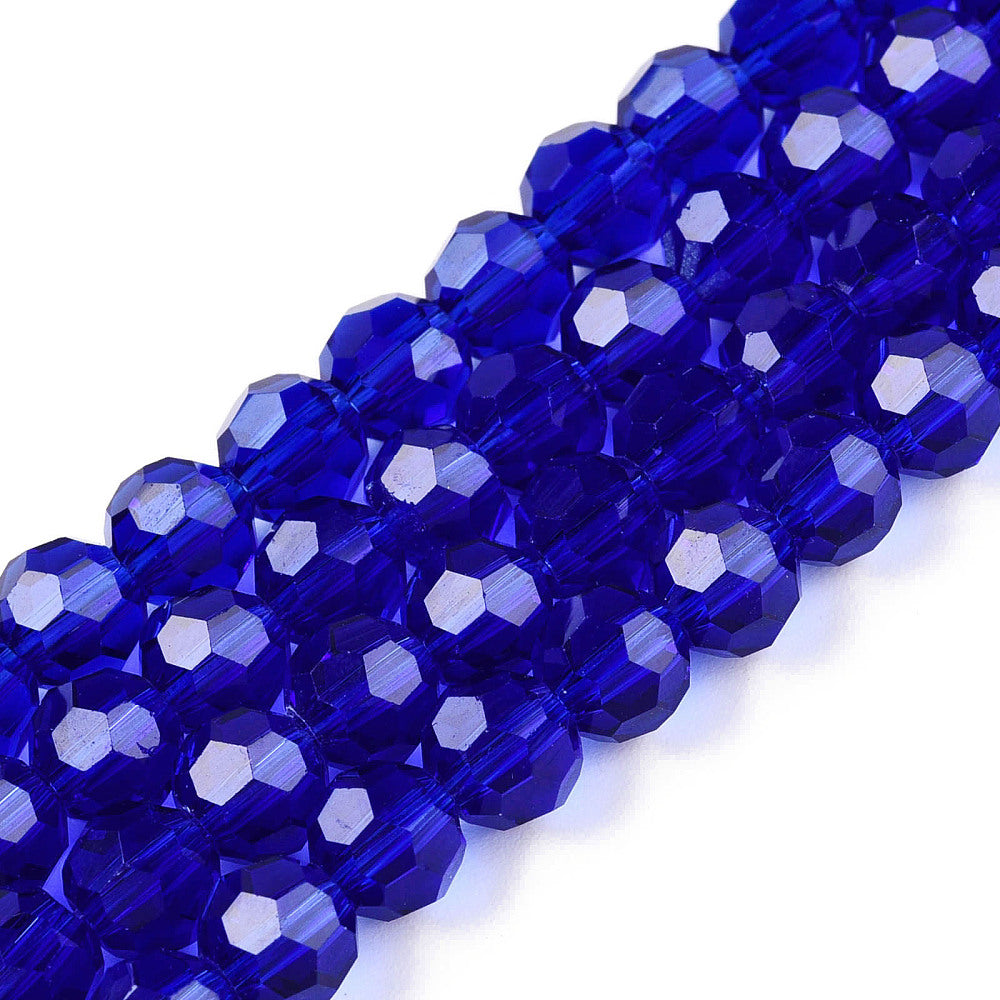 8mm Transparent Glass Faceted Round Bead Strand – Dark Blue | The Pink Bead Shop Canada
